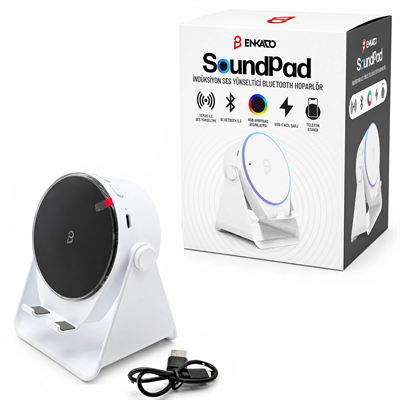 Soundpad 5ın1 - 5w - 2000mah Temas İle Ses Yükseltme - Telefon Stand - Usb-c Şarj Beyaz İndiksiyon Ses Yükseltici Bluetooth Hoparlör Speaker Ekd-s11 Bx40