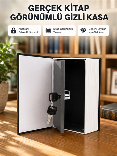 Sözlük Görünümlü Gizli Kitap Kasa – Anahtarlı Metal İç Kasa, Kompakt Boyut, Şık ve Güvenli Tasarım