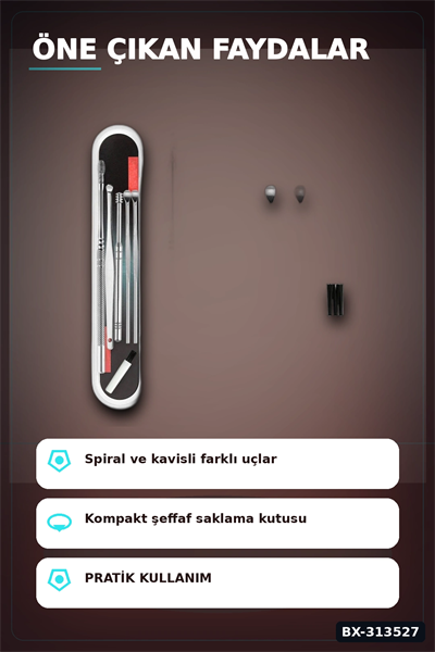 Spiral Uçlu 6lı Paslanmaz Çelik Kulak Temizleme Seti - Taşınabilir Bakım Aleti BX-313527