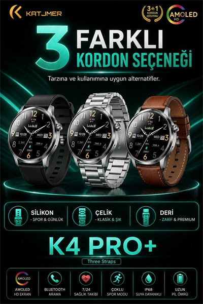 Spor Modlu Bildirim Özellikli Akıllı Saat Metal Kordonlu Üç Kayışlı Günlük Kullanım Seti