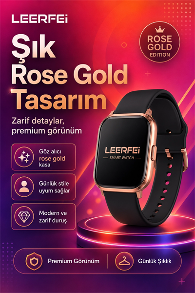 Spor Modlu Kablosuz Şarjlı Akıllı Saat Mesaj Bildirimli Rose Gold Tasarımlı Model