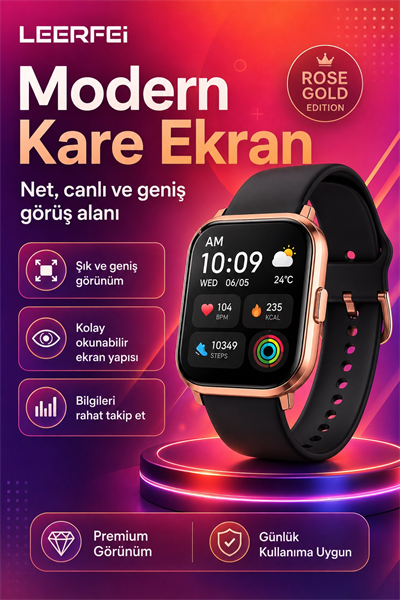 Spor Modlu Kablosuz Şarjlı Akıllı Saat Mesaj Bildirimli Rose Gold Tasarımlı Model