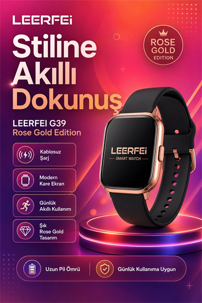 Spor Modlu Kablosuz Şarjlı Akıllı Saat Mesaj Bildirimli Rose Gold Tasarımlı Model