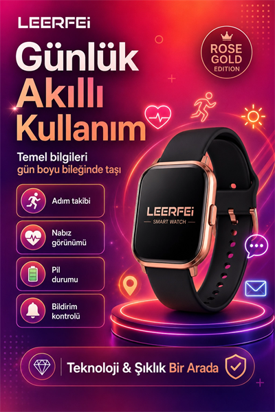 Spor Modlu Kablosuz Şarjlı Akıllı Saat Mesaj Bildirimli Rose Gold Tasarımlı Model