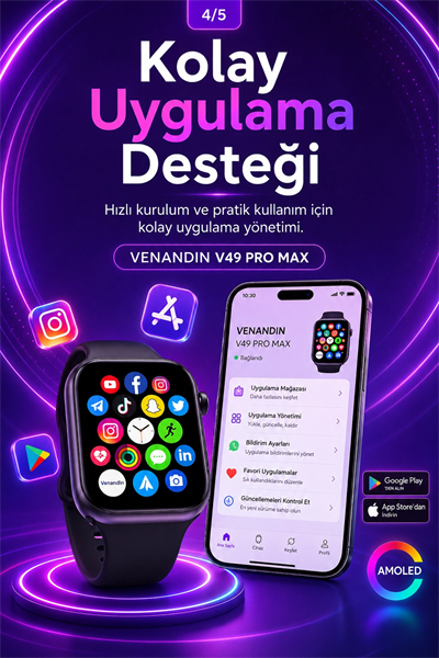 Spor Takip Özellikli AMOLED Ekran Akıllı Saat Telefon Uyumlu Bluetooth Bağlantılı