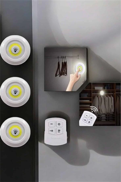 Spot Lamba Led Işık 3lü Uzaktan Kumandalı Pilli Yapışkanlı Kablosuz