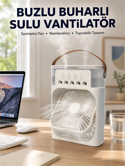 Spreyli Mini Masaüstü Fan | 500ML Su Hazneli, 3 Kademeli Soğutucu Yeni Nesil
