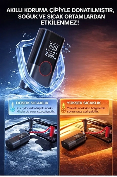 St-9650 Şarjlı 10.000 Mah Taşınabilir Araç Hava Kompresörü Akü Takviyeli Dijital Ekranlı Işıklı Çantalı