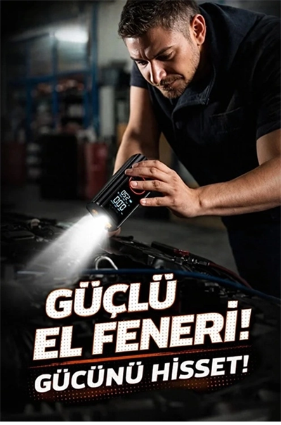 St-9650 Şarjlı 10.000 Mah Taşınabilir Araç Hava Kompresörü Akü Takviyeli Dijital Ekranlı Işıklı Çantalı