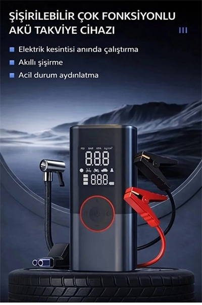 St-9650 Şarjlı 10.000 Mah Taşınabilir Araç Hava Kompresörü Akü Takviyeli Dijital Ekranlı Işıklı Çantalı
