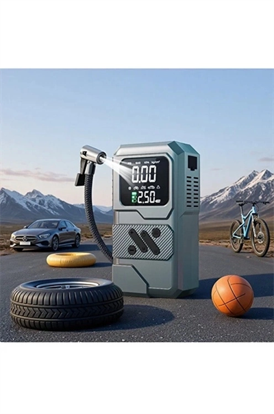 St-9654 Şarjlı 10.000 Mah Taşınabilir Araç Hava Kompresörü Akü Takviyeli Dijital Ekranlı Işıklı
