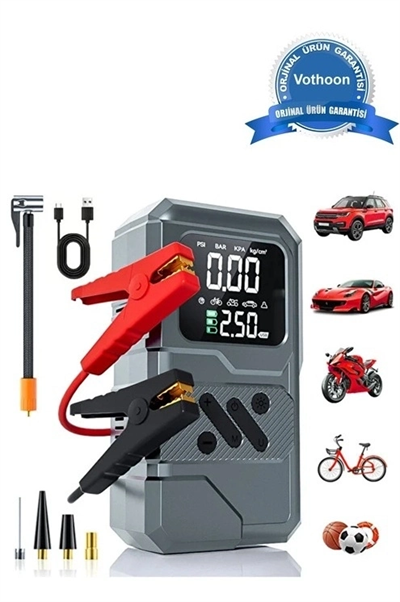 St-9654 Şarjlı 10.000 Mah Taşınabilir Araç Hava Kompresörü Akü Takviyeli Dijital Ekranlı Işıklı