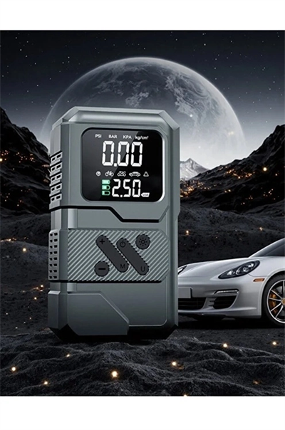 St-9654 Şarjlı 10.000 Mah Taşınabilir Araç Hava Kompresörü Akü Takviyeli Dijital Ekranlı Işıklı