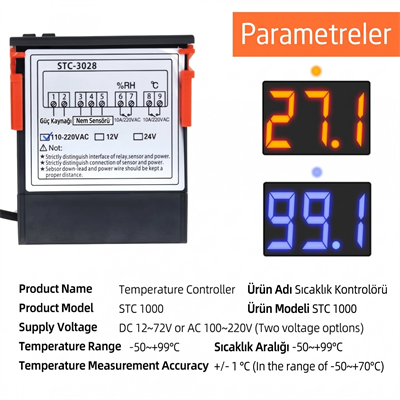 Stc-3028 Dijital Sıcaklık Nem Ölçer 110-220v 10a Termostat