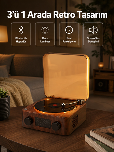 Stereo Bluetooth Hoparlör – Gece Lambalı ve Saat Göstergeli Yeni Nesil