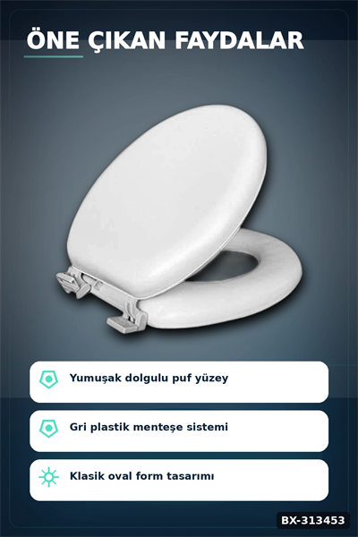 Sünger Dolgulu Standart Boy Klozet Kapağı - 1 Adet Yumuşak Puf Banyo Aksesuarı BX-313453