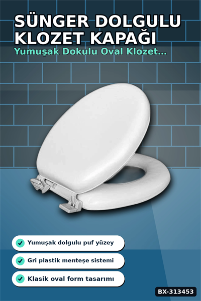 Sünger Dolgulu Standart Boy Klozet Kapağı - 1 Adet Yumuşak Puf Banyo Aksesuarı BX-313453