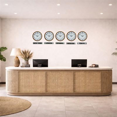 Sunrise Turuncu 36 Cm 5 li Tabelalı Dünya Saatleri