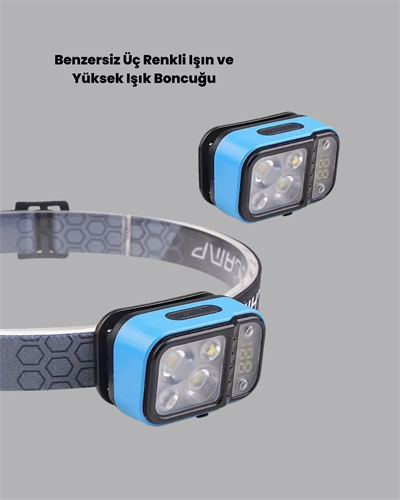 Süper Parlak LED Kafa Feneri 3 Renk 53 Mod Type C Şarjlı