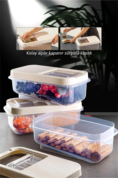 Sürgülü Kapaklı 7.5 Lt Erzak Bakliyat Un Şeker Saklama Kabı