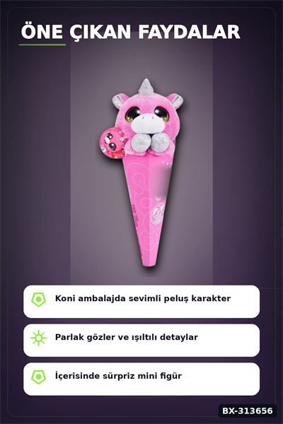 Sürpriz Bebekli Koni Peluş Coco 28 cm - 6 Karakterden Rastgele 1 Adet, 3+ Yaş Hediye BX-313656