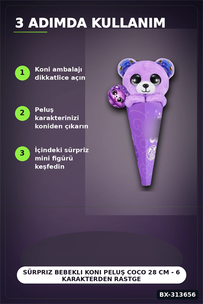 Sürpriz Bebekli Koni Peluş Coco 28 cm - 6 Karakterden Rastgele 1 Adet, 3+ Yaş Hediye BX-313656