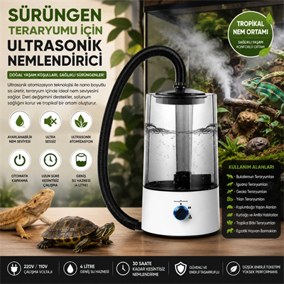Sürüngen Teraryumu Nemlendirici Sis Makinesi - Ultrasonik Otomatik Buhar Üretici | Bukalemun, İguana, Gecko İçin