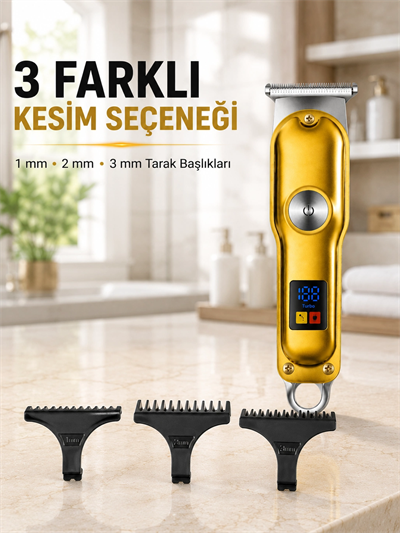 T Bıçaklı Erkek Tıraş Makinesi USB Şarjlı LED Göstergeli Turbo Özellikli Saç Sakal Kesme Makinesi