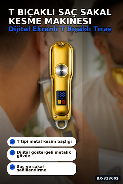 T Bıçaklı Saç Sakal Kesme Makinesi 120 Dakika Kullanım 3 Tarak USB Şarjlı Profesyonel BX-313662
