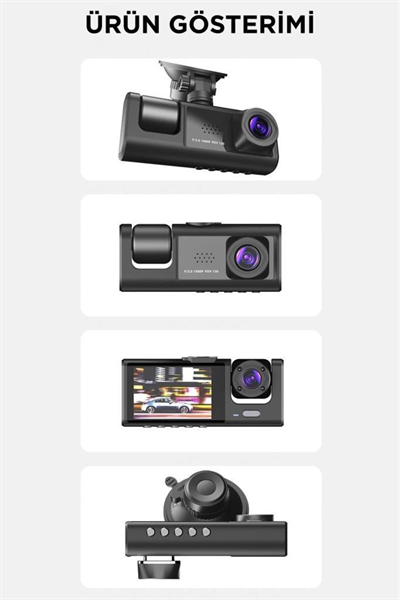 TA-01 Siyah 1080p Araç içi 3 Kameralı Lcd Ekranlı Gece Görüşlü , G-sensör , Geri Görüş Kamera
