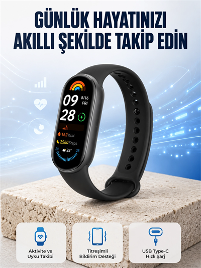 TPU ve Silikon Kordonlu Akıllı Bileklik – 20 Gün Bekleme Süresi Yeni Nesil