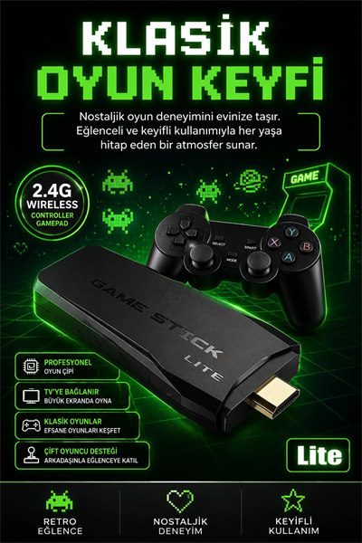 TV Uyumlu Kablosuz Oyun Konsolu Çift Gamepadli Klasik Arcade Oyun Cihazı Seti