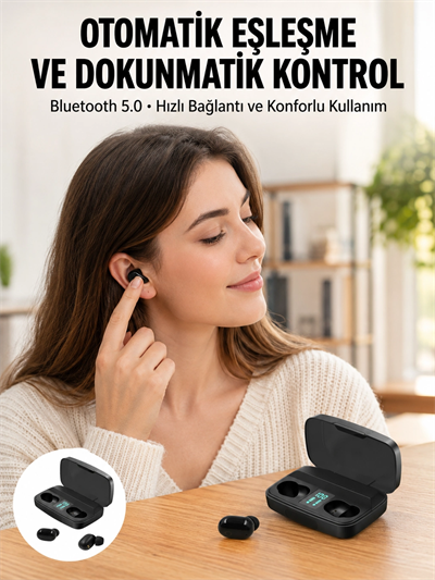 TWS Bluetooth Kulaklık 5.0 Bluetooth Bağlantılı Dokunmatik Kontrol Özelliği Yeni Nesil