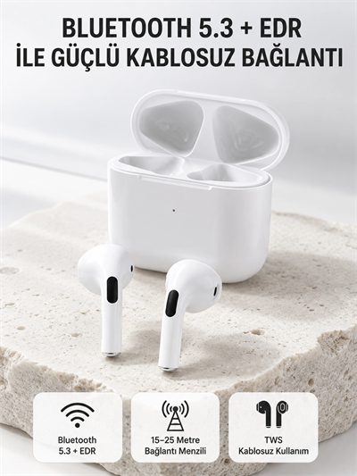 TWS Kablosuz Bluetooth Kulaklık 3 Saat Müzik 4 Saat Konuşma Şarj Kutulu