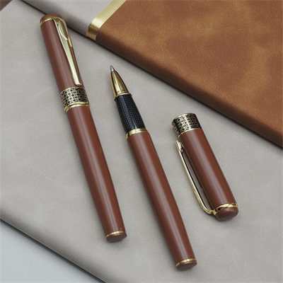 Taba Rengi Gold Detaylı Termo Deri Defter Ve Metal Roller Kalem Hediye Seti