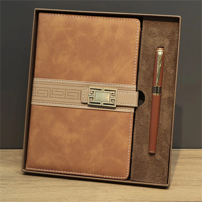 Taba Rengi Termo Deri Defter Ve Metal Roller Kalem Seti