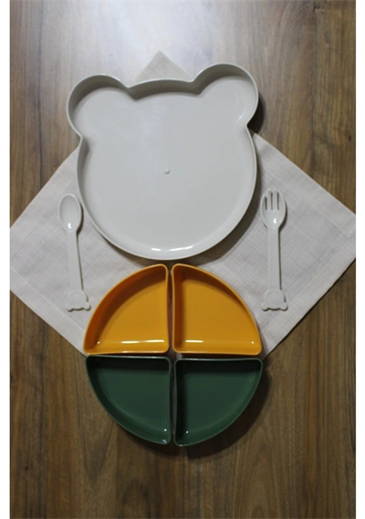 Tabldot Mama Tabağı Çıkarılabilir Kaseli -tepsili 4 Bölmeli Çatal Kaşıklı Ayıcık Beslenme Kabı