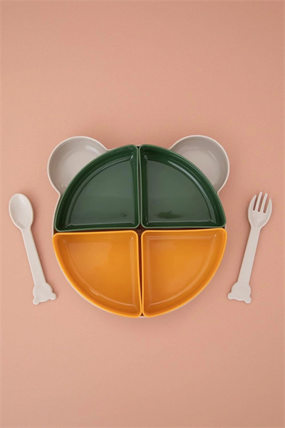 Tabldot Mama Tabağı Çıkarılabilir Kaseli -tepsili 4 Bölmeli Çatal Kaşıklı Ayıcık Beslenme Kabı