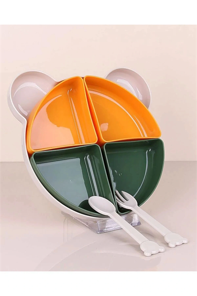Tabldot Mama Tabağı Çıkarılabilir Kaseli -tepsili 4 Bölmeli Çatal Kaşıklı Ayıcık Beslenme Kabı