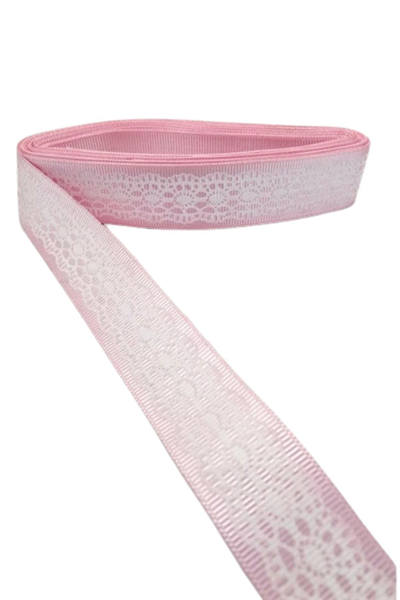 Tafta Dantel Görünümlü Kurdele Pembe 25 Mm 1 Metre
