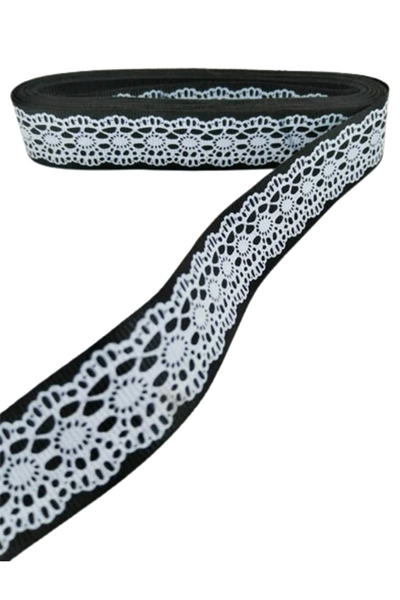 Tafta Dantel Görünümlü Kurdele Siyah 25 Mm 5 Metre