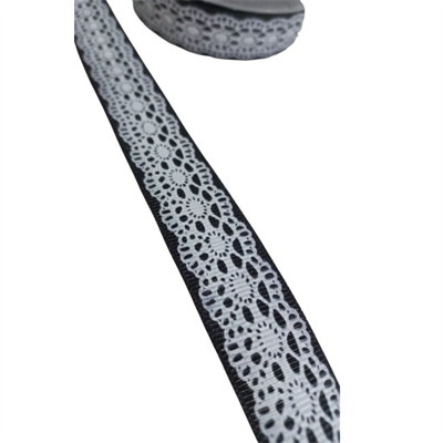 Tafta Dantel Görünümlü Kurdele Siyah 25 Mm 10 Metre