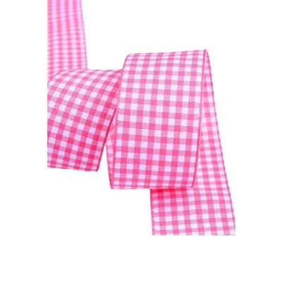 Tafta Ekoseli Kurdele 25 Mm Pembe 2 Metre