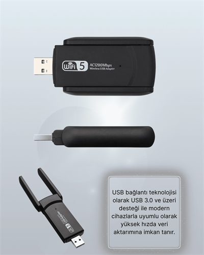Tak-Çalıştır Özellikli Çift Bant WiFi Adaptör – 1200 Mbps