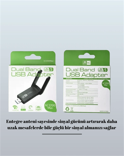 Tak-Çalıştır Özellikli Çift Bant WiFi Adaptör – 1200 Mbps