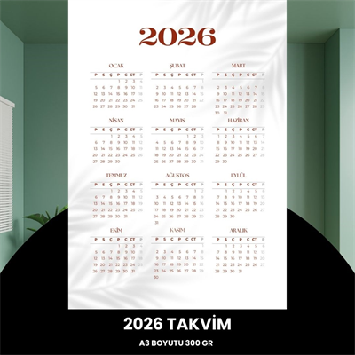 Takvim 2026 Premium A3 300 Gr Dijital Baskı Beyaz Bordo