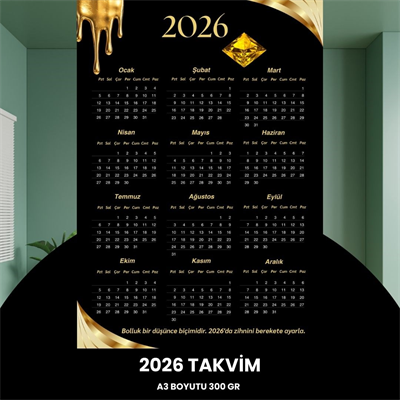 Takvim 2026 Premium A3 300 Gr Dijital Baskı Elmas
