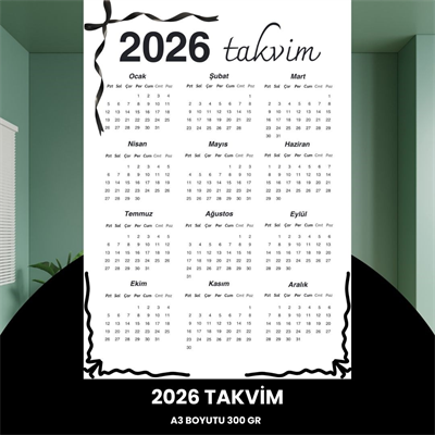 Takvim 2026 Premium A3 300 Gr Dijital Baskı Siyah Kurdele