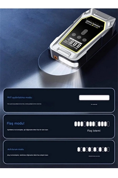 Tank Model Şarjlı 12.000 Mah Taşınabilir Çanta Araç Akü Takviye Cihazı Işıklı Hava Kompresörü