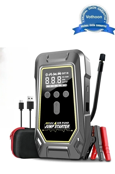 Tank Model Şarjlı 12.000 Mah Taşınabilir Çanta Araç Akü Takviye Cihazı Işıklı Hava Kompresörü